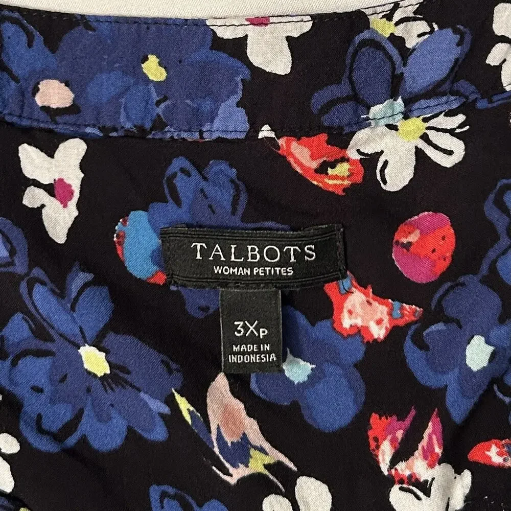 Talbots Petites Butterfly Floral Blouse Size 3XP V-Neck 3/4 Sleeve Cottagecore